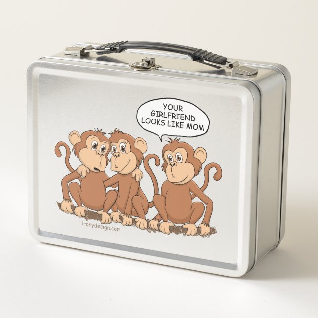 Funny Monkey Cartoon Design Metal Lunch Box (Front)
