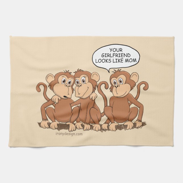 Funny Monkey Cartoon Design Tea Towel (Horizontal)