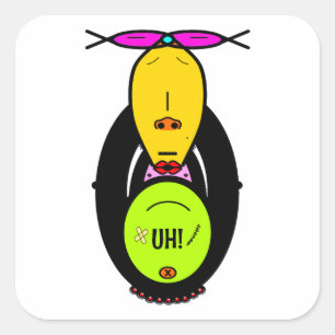 Funny Monkey Cartoon Mascot Square Sticker