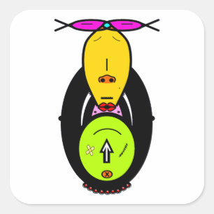 Funny Monkey Cartoon Mascot Square Sticker