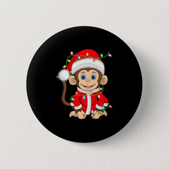 Funny Monkey Christmas Lights Santa Costume Cute A 6 Cm Round Badge (Front)