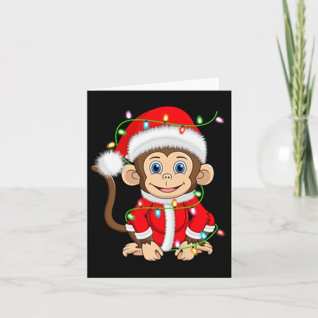 Funny Monkey Christmas Lights Santa Costume Cute A Card (Front)