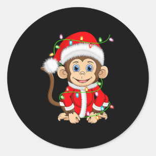 Funny Monkey Christmas Lights Santa Costume Cute A Classic Round Sticker