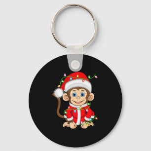 Funny Monkey Christmas Lights Santa Costume Cute A Key Ring