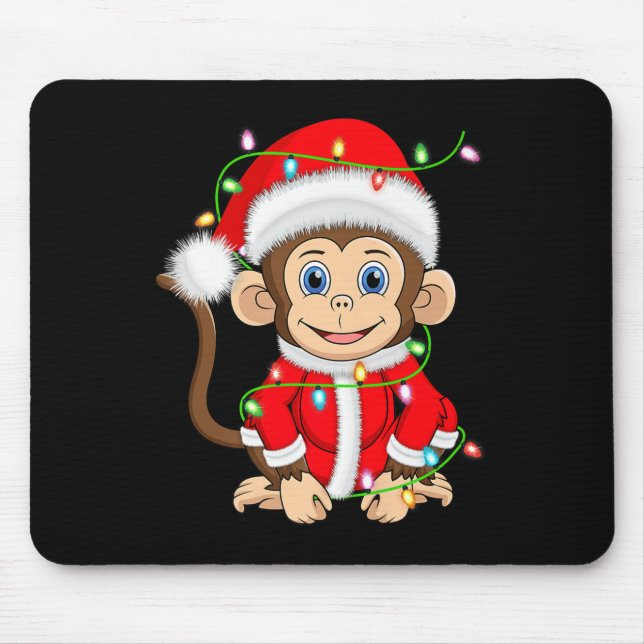 Funny Monkey Christmas Lights Santa Costume Cute A Mouse Mat (Front)