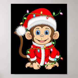 Funny Monkey Christmas Lights Santa Costume Cute A Poster