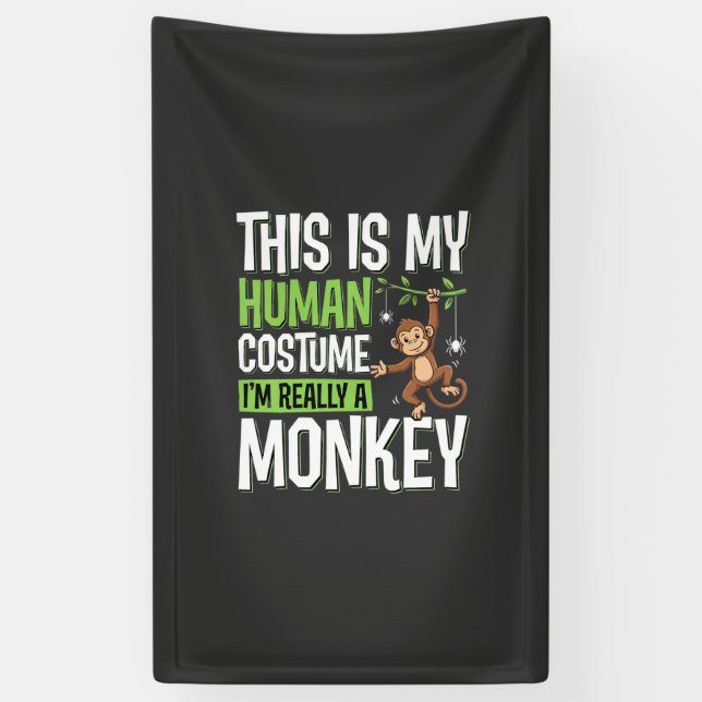 Funny Monkey Costume Halloween Vector Banner (Vertical)