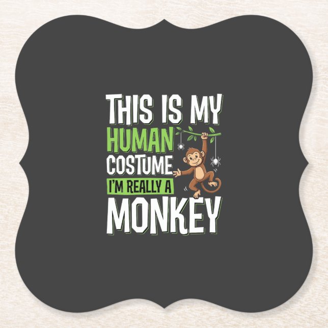 Funny Monkey Costume Halloween Vector Paper Coaster (Front)
