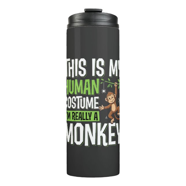 Funny Monkey Costume Halloween Vector Thermal Tumbler (Front)