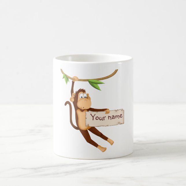 Funny monkey holding Your Text Coffee Mug (Center)