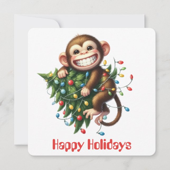 Funny Monkey Holiday Greeting Card (Front)
