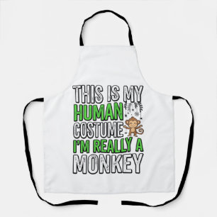 Funny Monkey Human Costume Halloween Shirt Design_ Apron