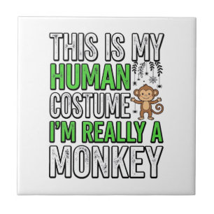 Funny Monkey Human Costume Halloween Shirt Design_ Tile