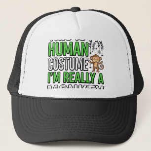 Funny Monkey Human Costume Halloween Shirt Design_ Trucker Hat