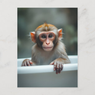 Funny monkey in bathroom postcard