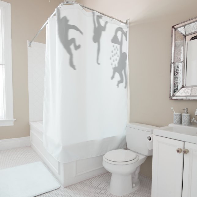 Funny Monkey In the Shower Silhouette Shadow Shower Curtain (In Situ)