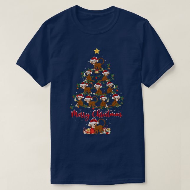 Funny Monkey Lover Xmas Matching Santa Monkey Chri T-Shirt (Design Front)