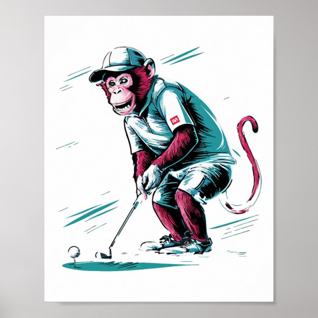 Funny Monkey Playing Golf Funny Animal Golfer Monk Poster (Front)
