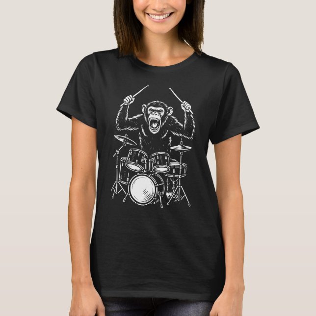 funny monkey plays drums T-Shirt (Front)