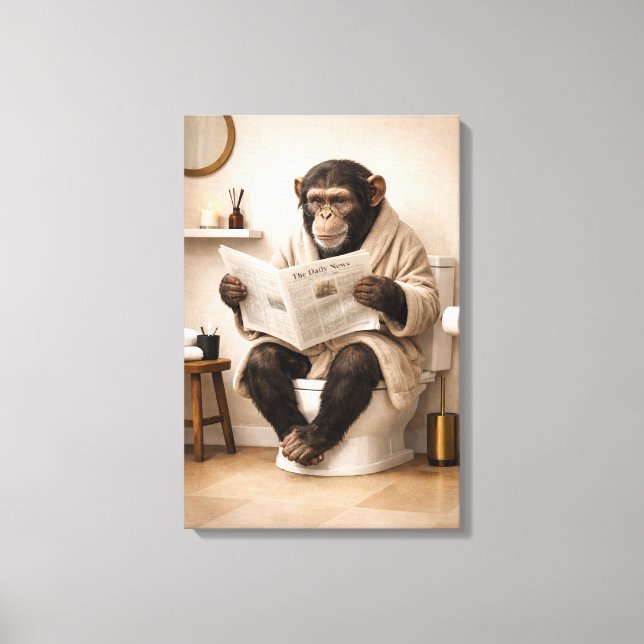 Funny Monkey Reading Newspaper Bathroom Humour Canvas Print (Front)