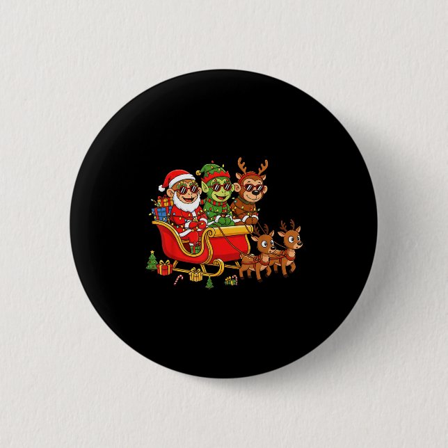 Funny Monkey Santa Reindeer Elf Christmas Womens M 6 Cm Round Badge (Front)