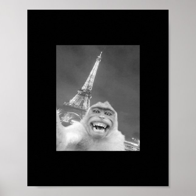 Funny Monkey Selfie Eiffel Tower In Paris Men Wome Poster (Front)