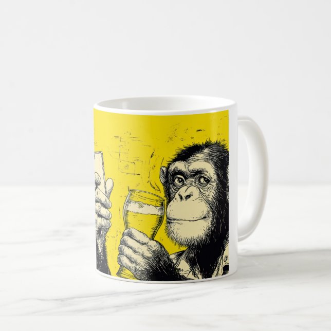 Funny Monkey Selfie Illustration – Cool Chimpanzee Coffee Mug (Front Right)