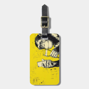 Funny Monkey Selfie Illustration – Cool Chimpanzee Luggage Tag