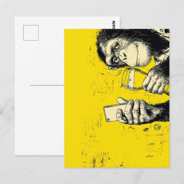 Funny Monkey Selfie Illustration – Cool Chimpanzee Postcard (Front/Back)
