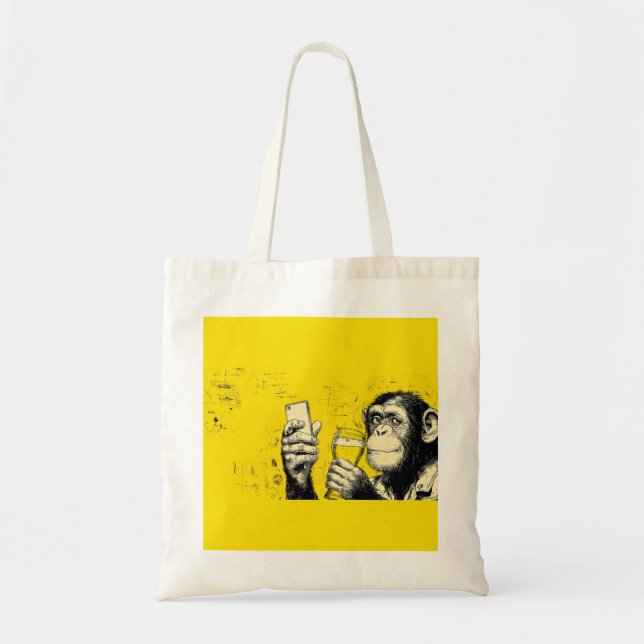 Funny Monkey Selfie Illustration – Cool Chimpanzee Tote Bag (Front)