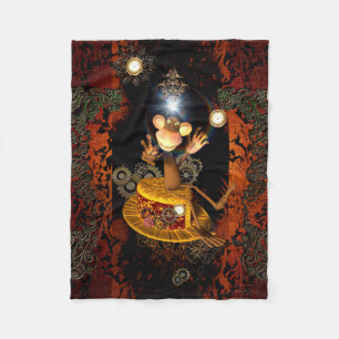 Funny monkey sitting on a hat fleece blanket