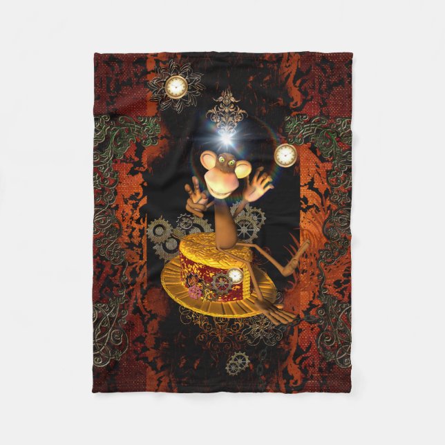 Funny monkey sitting on a hat fleece blanket (Front)