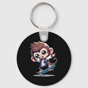 Funny Monkey Skateboarding  Key Ring