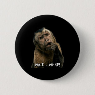 Funny monkey slang quote wait what meme cute 6 cm round badge