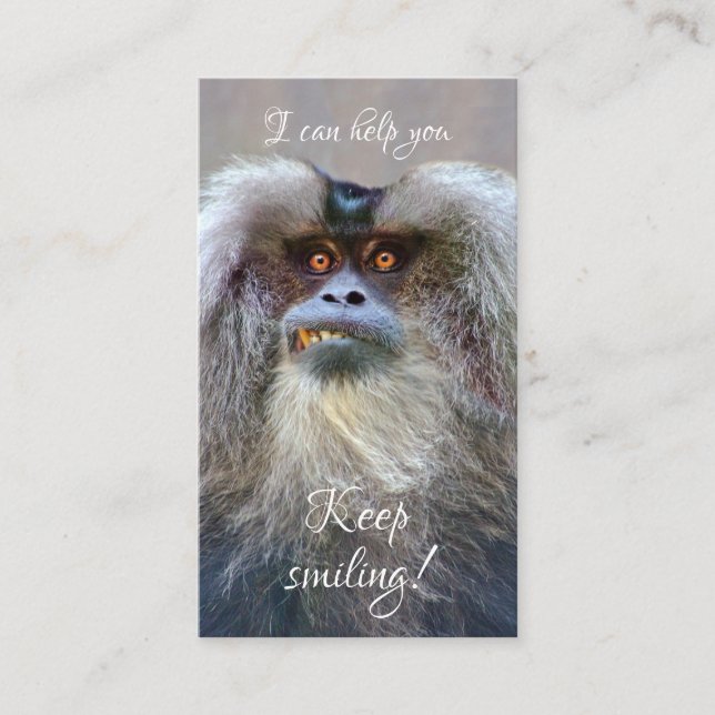 Funny monkey smile with motivational quote business card (Front)