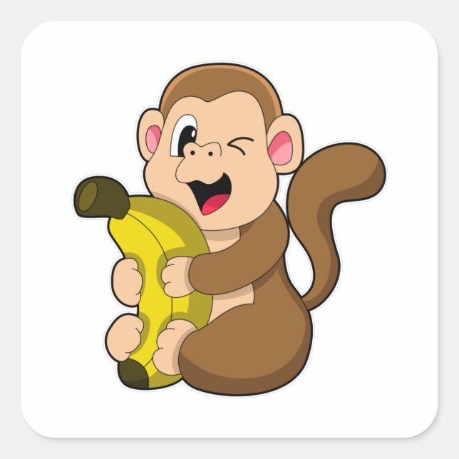 Funny Monkey with Banana Square Sticker (Front)