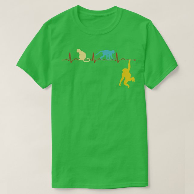 Funny Monkeys Heartbeat Monkey Lovers  T-Shirt (Design Front)