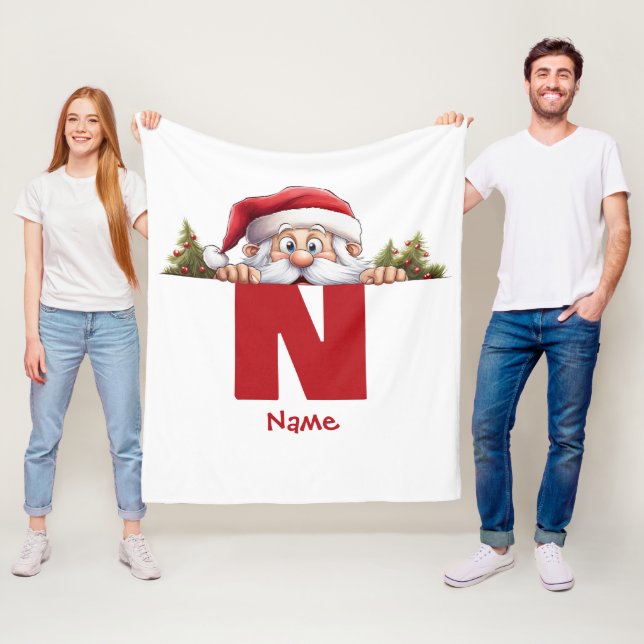 Funny Monogram Family Christmas Custom Red Santa Fleece Blanket (In Situ)
