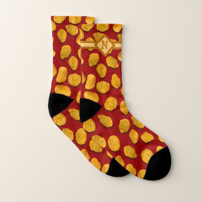 Funny Monogrammed Chicken Nugget Pattern Gag Gift  Socks (Pair)