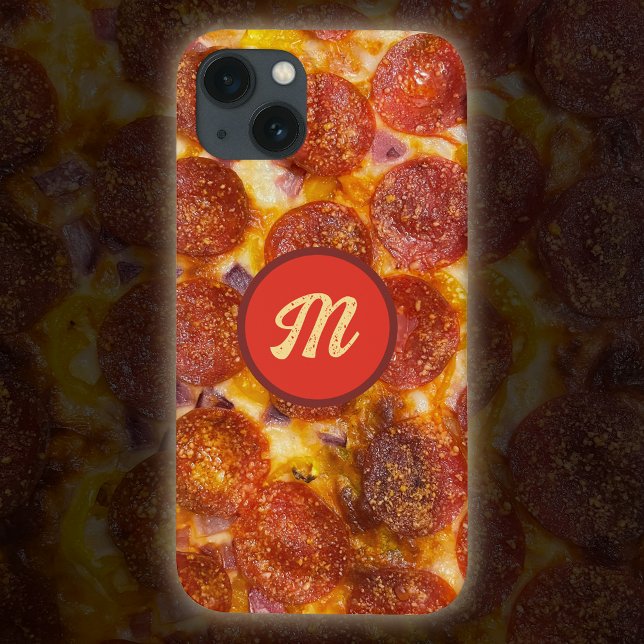 Funny Monogrammed Pepperoni Pizza Pattern Gag Gift Case-Mate iPhone Case (Creator Uploaded)