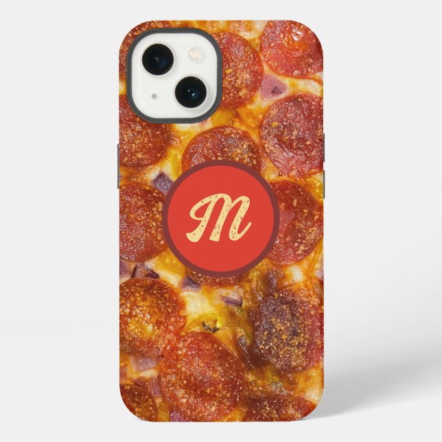Funny Monogrammed Pepperoni Pizza Pattern Gag Gift iPhone Case (Back)