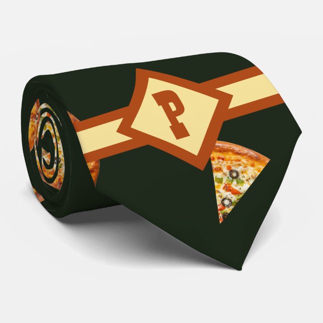 Funny Monogrammed Pizza Pattern Gag Gift Tie (Rolled)