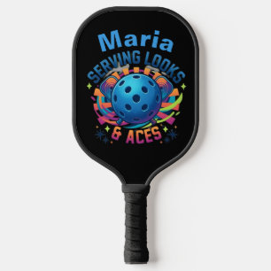 Funny Monogrammed Serving Looks & Aces Custom Pickleball Paddle