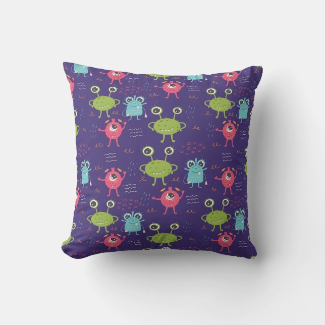 Funny Monster and cute Alien pattern  Cushion (Front)