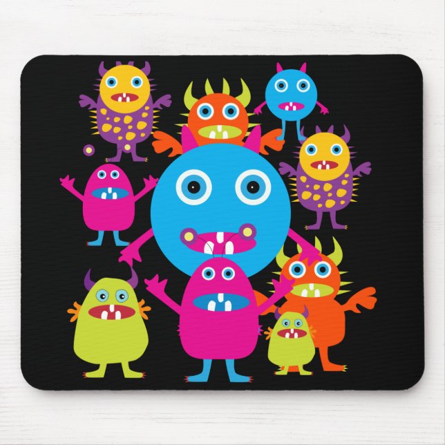 Funny Monster Bash Cute Creatures Party Mouse Mat (Front)