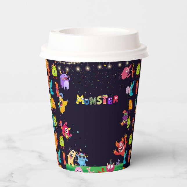 Funny Monster Birthday Party Paper Cups (Back)