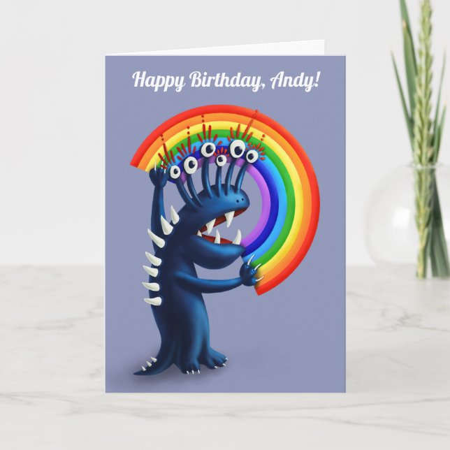 Funny Monster Colourful Rainbow Kids Birthday Card (Front)