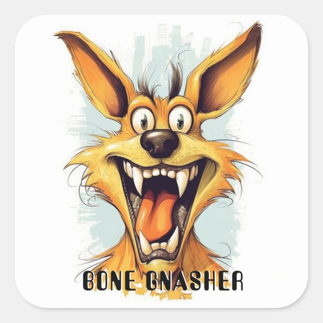 Funny Monster Dog: Bone Gnasher Square Sticker (Front)