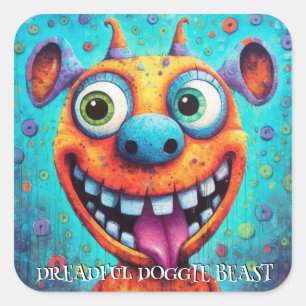 Funny Monster Dog: Dreadful Doggie Beast Square Sticker