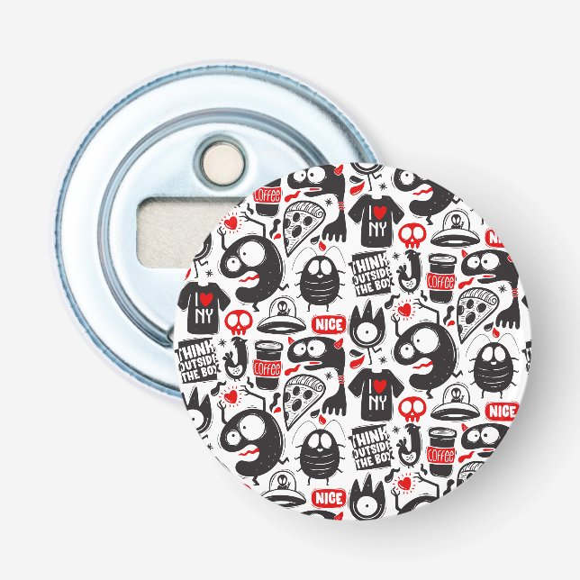 Funny Monster Doodles Bottle Opener (Front)